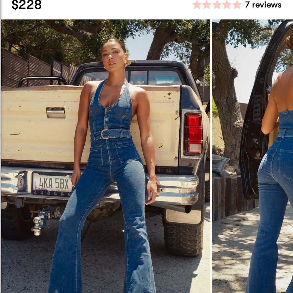 Show Me Your MuMu Denim Halter Jumpsuit